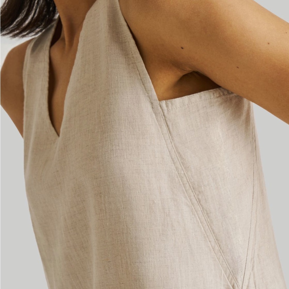 Reistor V Neck Linen Straight Dress - Cream/Beige Sleeveless Dress